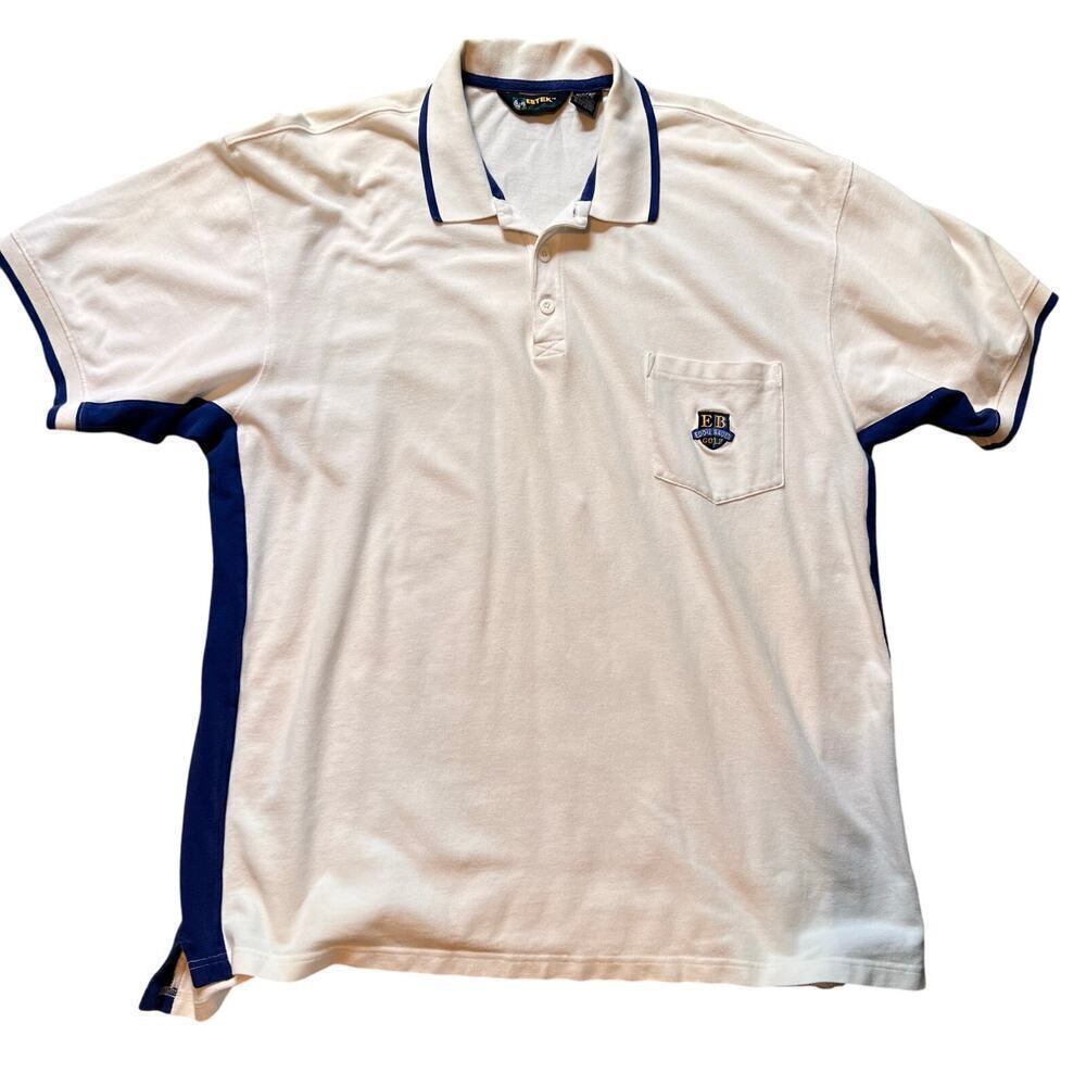 Ebtek by Eddie Bauer Men's Short Sleeve Golf Polo.  White/Blue.  Size XL
